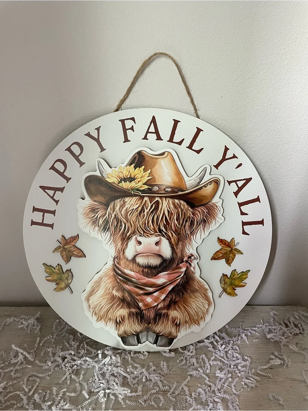 Happy Fall Y'all Highland Cow Round Wall Sign